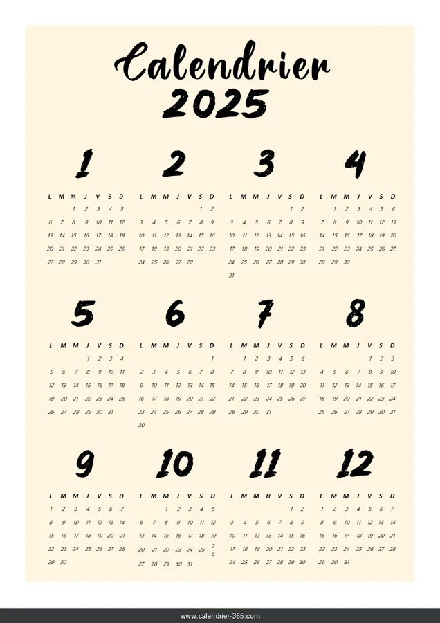 Calendrier 2025 Imprimable