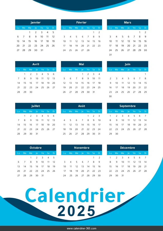 Calendrier 2025 Coloré PDF