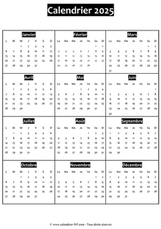 Calendrier 2025 au format Word