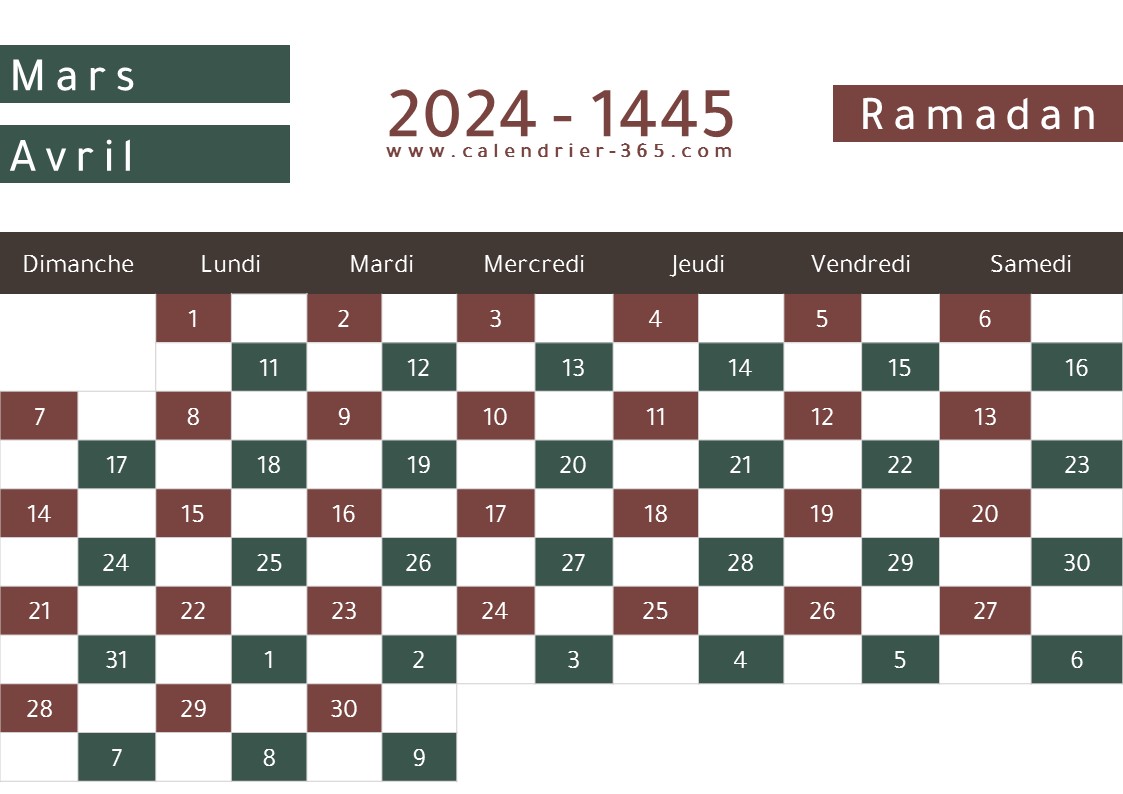 Calendrier Ramadan 1445-2025