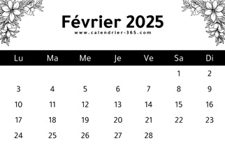 Calendrier février 2025