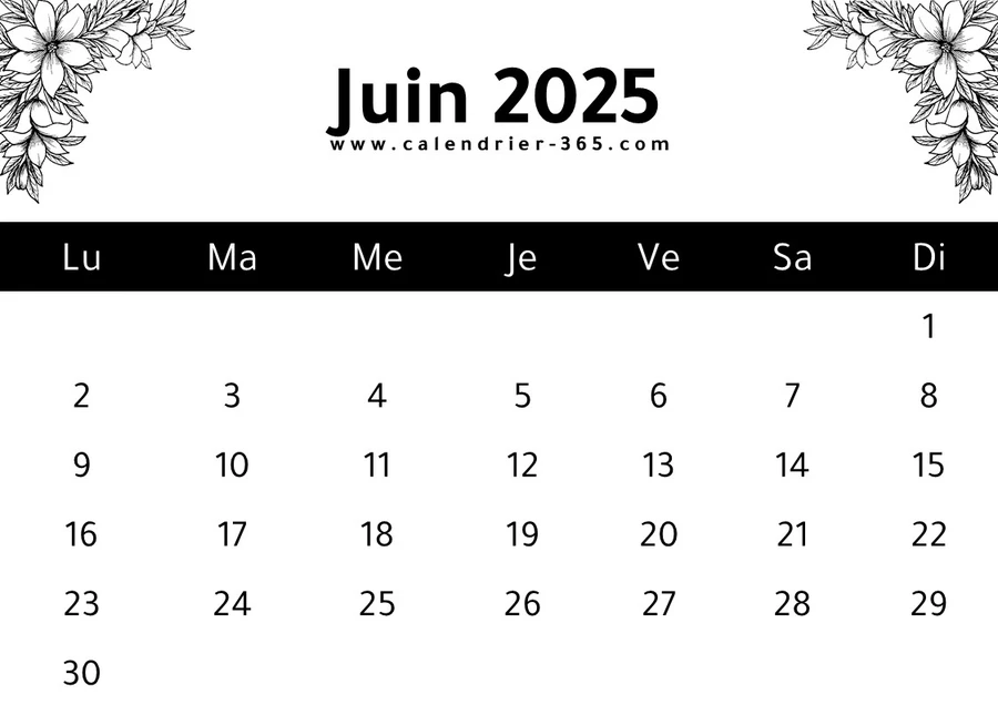 Calendrier juin 2025