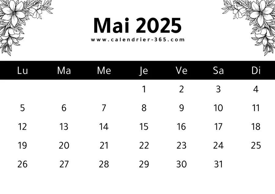 Calendrier mai 2025