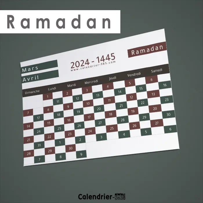 Calendrier Ramadan 1445-2024